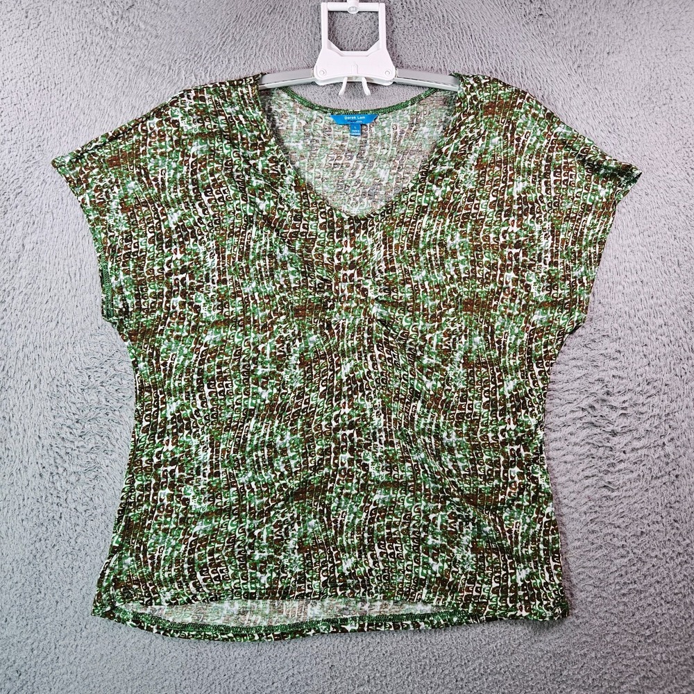 Derek Lam For Design Nation Top Women Large Cap Sleeve Green Brown White Stretch
